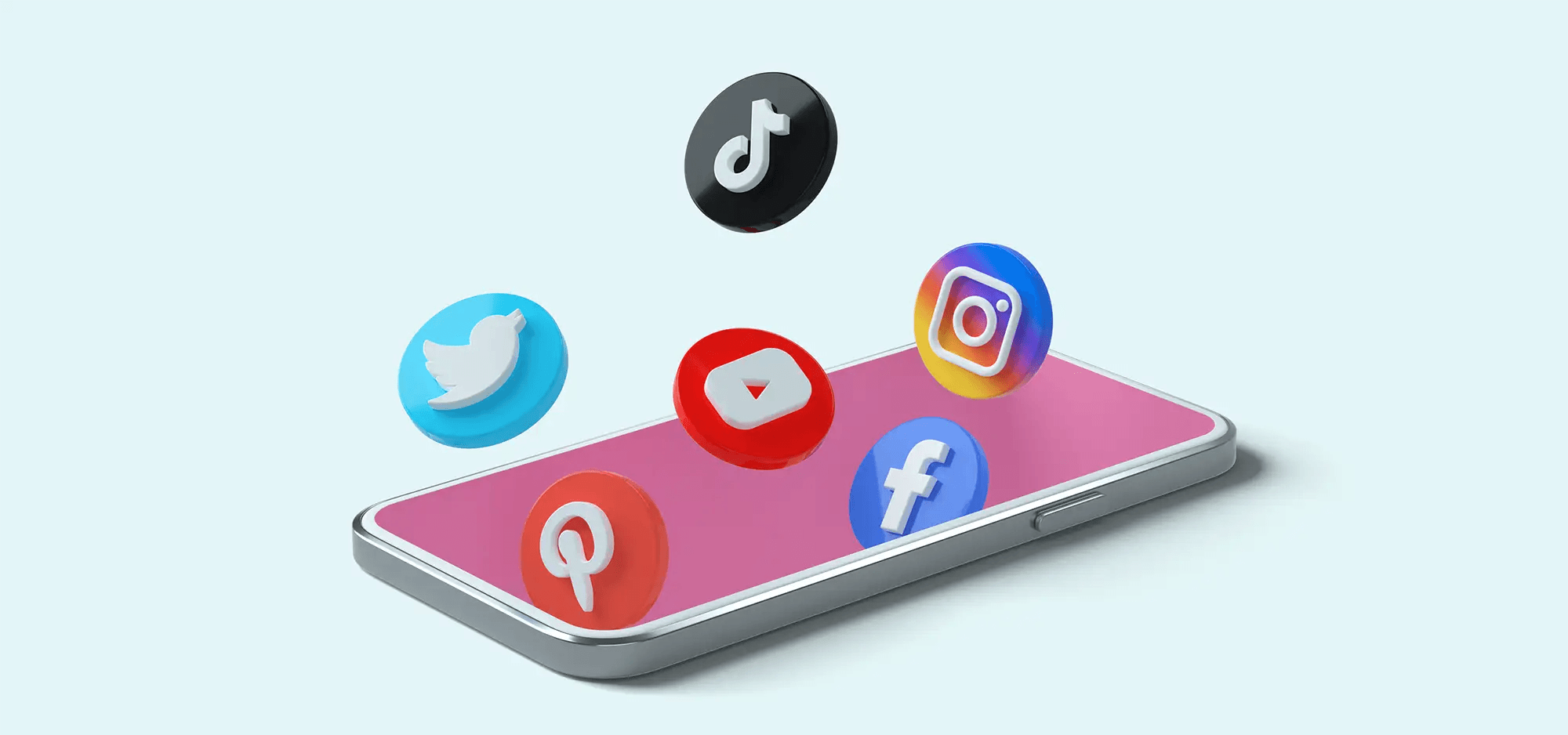 Illustration of a phone with floating social media platform logos