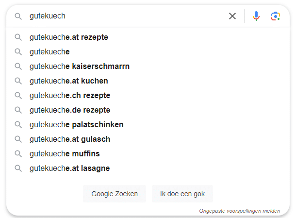 Gutekueche zoekbalk Google